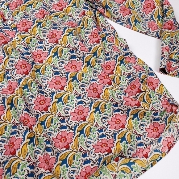 TALBOTS Cream Pink Tan Floral Print Casual Button Down Top Sz M - Picture 6 of 13